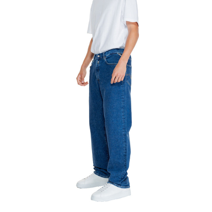 Replay Logo Indigo Blue Regular Fit Baggy Jeans