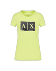 Armani Exchange Sequin Embellished Logo Pure Cotton T-Shirt - Yellow-Green Top With Black Sequin