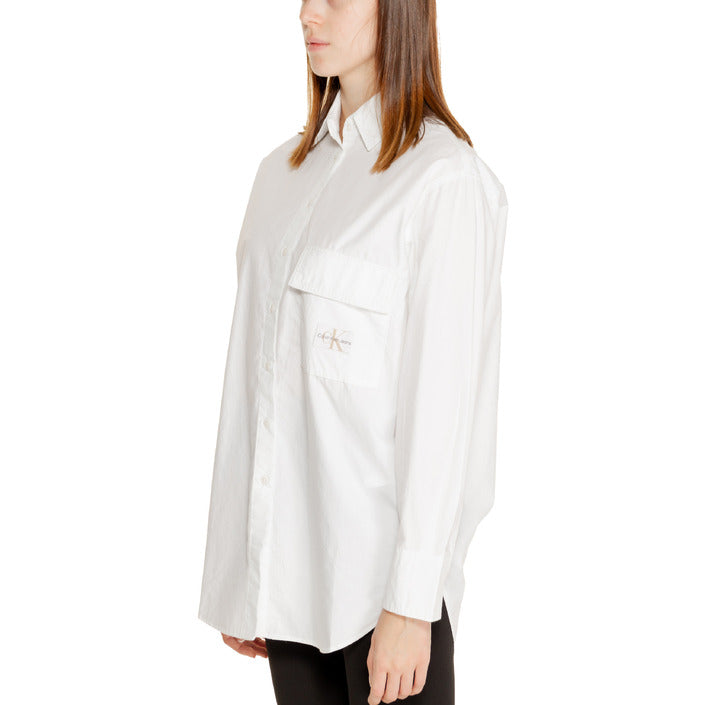 Calvin Klein Jeans Logo 100% Cotton White Longline Shirt