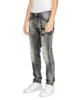 Icon Logo Distressed & Ripped Dirty Wash Grey Skinny Jeans