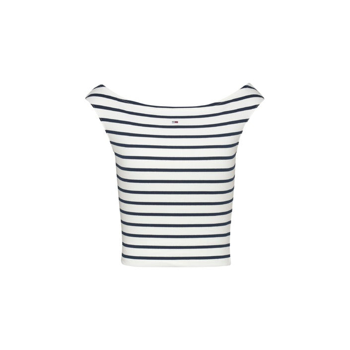 Tommy Hilfiger Jeans  Logo Stripe Off Shoulder Cotton Top