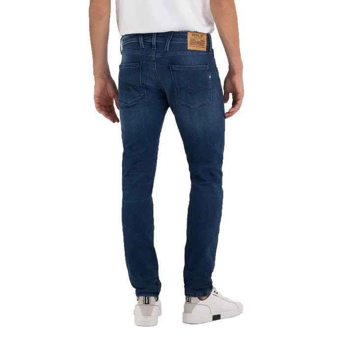 Replay Logo Medium Blue Washed Slim Fit Jeans