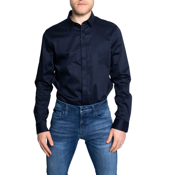 Armani Exchange Minimalist Classic Collar Shirt Cotton-Rich - blue 