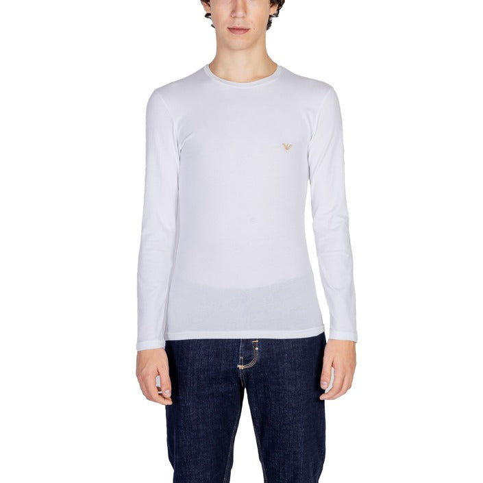 Emporio Armani Logo Cotton Crewneck Long Sleeve Top - white