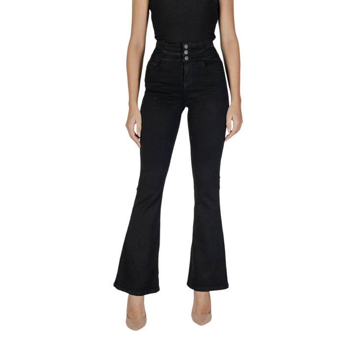 Only Minimalist High Waist Flared Fit Cotton-Blend Black Pants