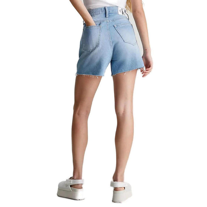 Calvin Klein Jeans Logo Light Wash Ripped & Distressed Raw Hem Denim Shorts