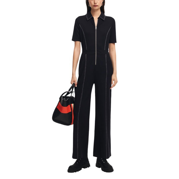 Desigual Collar Midline Zip All Black Jumpsuit