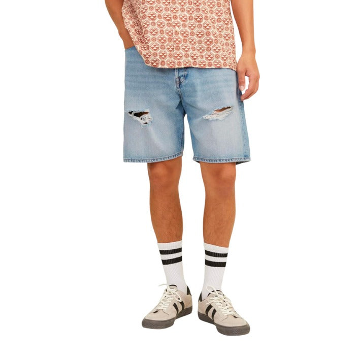 Jack & Jones Logo Light Wash Distressed Denim Shorts