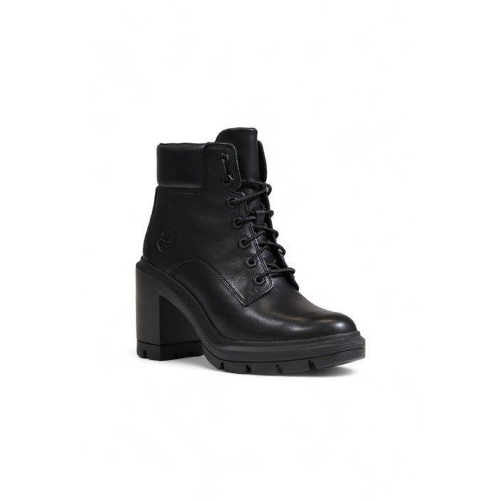 Timberland Minimalist Genuine Leather All Black Lace-Up Heel Boots