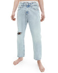 Calvin Klein Logo Ripped & Distressed & Bleached Wide Leg Jeans