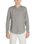 Borghese Minimalist 100% Linen Collarless Shirt - khaki green