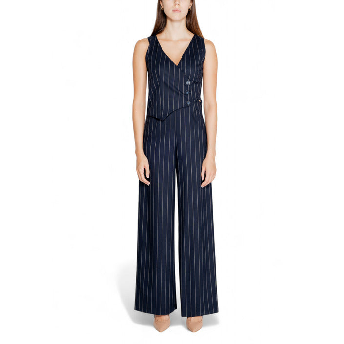 Rinascimento V-Neck Striped Maxi Jumpsuit