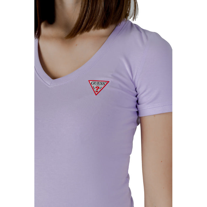 Guess Classic Logo Cotton-Rich V-Neck T-Shirt - Lilac