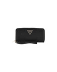 Guess Logo Badge Black Vegan Leather Wristlet Zip Clutch Purse