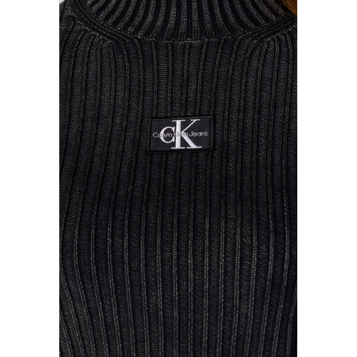 Calvin Klein Jeans Logo Pure Cotton Turtleneck Knit Crop Top - black