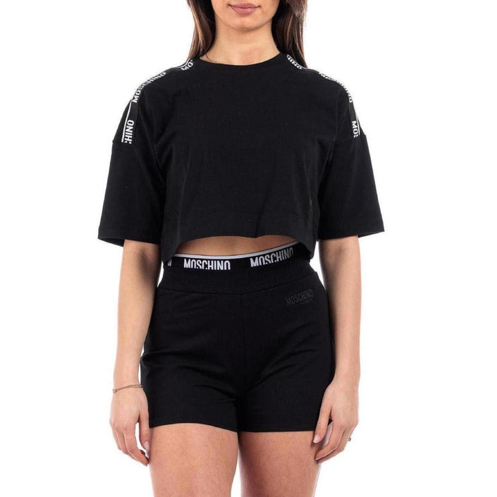 Moschino Logo Sleepwear & Loungewear Cotton-Rich T-Shirt - Black