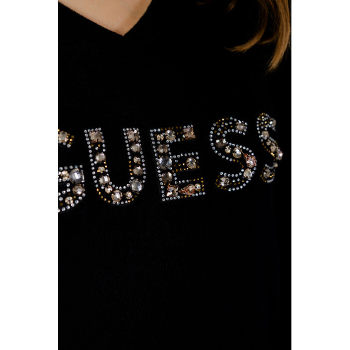 Guess Logo V-Neck Sweater - black Rhinestone Embellished