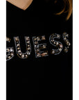 Guess Logo V-Neck Sweater - black Rhinestone Embellished