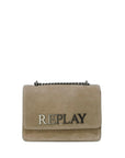 Replay Logo Suede Leather Crossbody Bag With Semi-Chain Strap