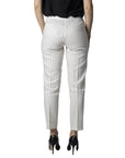 Sandro Ferrone High Rise Slim Fit Pinstriped Crop Suit Pants - Linen-Cotton Blend