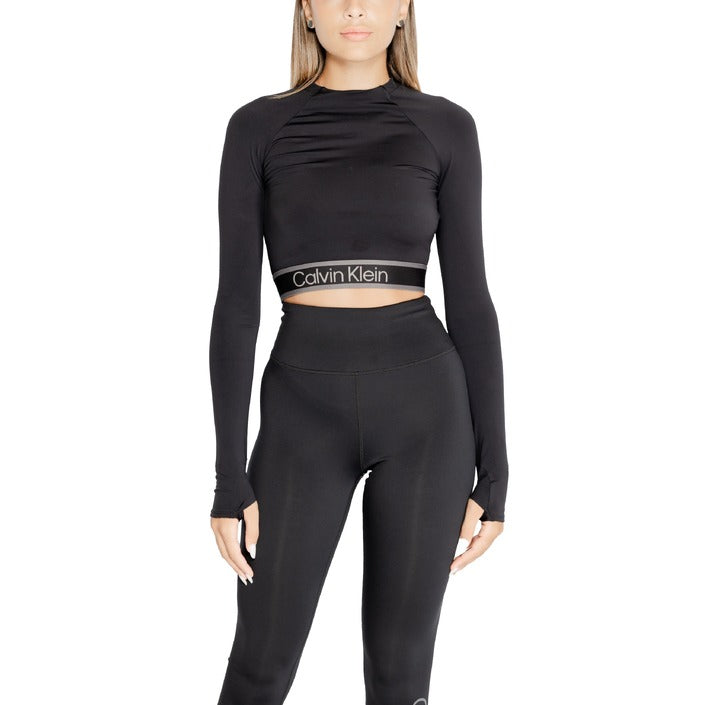 Calvin Klein Sport Logo Sheet Back Cropped Long Sleeve Top With Thumbhole