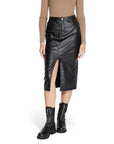 Only Black Midi Skirt Front Slit Leather-Look