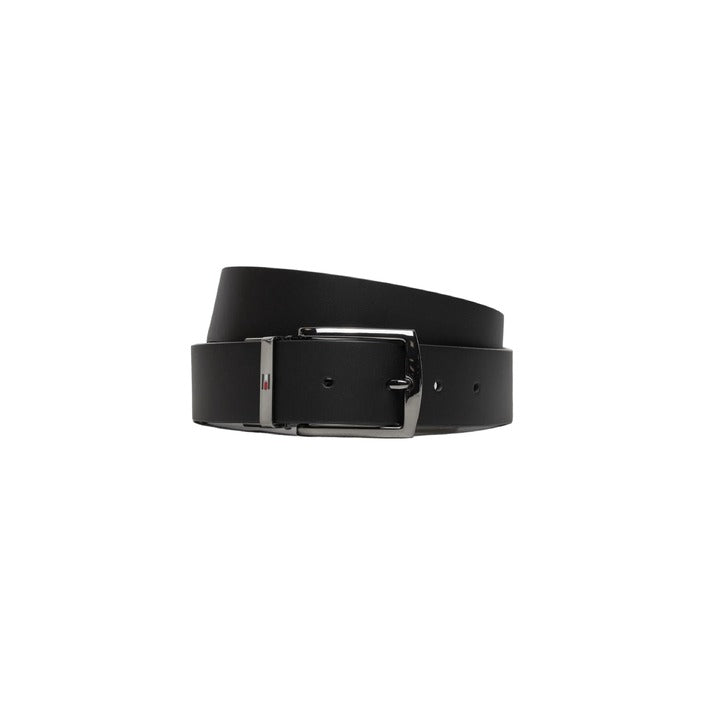 Tommy Hilfiger Logo Genuine Leather Square Buckle Black Belt