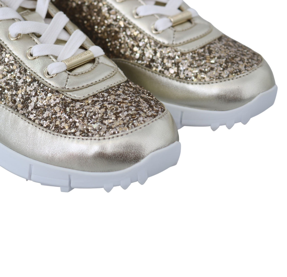 Jimmy Choo Monza Osao Gold Glitter Leather Low Top Sneakers