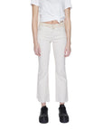 Vero Moda Logo Embellished Waist Raw Hem Straight Leg Chinos Beige