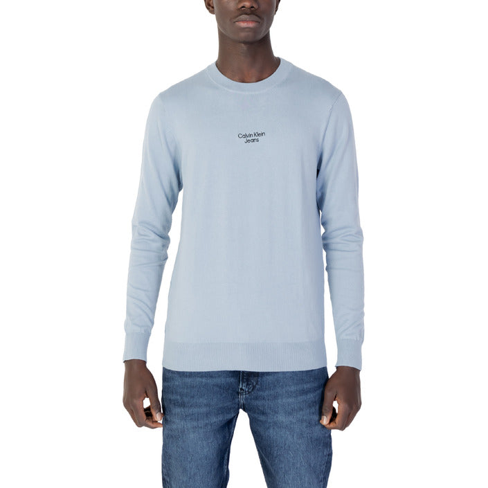 Calvin Klein Jeans Logo Cotton-Rich Crewneck Sweater Light Blue