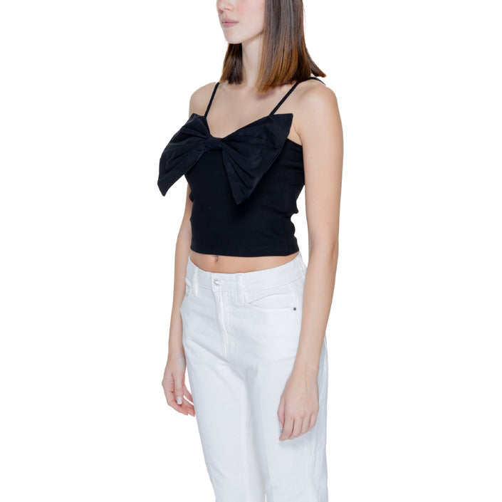 Only Big Bow Front Black Crop Singlet Top - Cotton