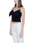 Only Big Bow Front Black Crop Singlet Top - Cotton