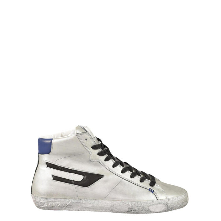 Diesel Logo Distressed Leather High Top Lace-Up Sneakers - 2 Shades