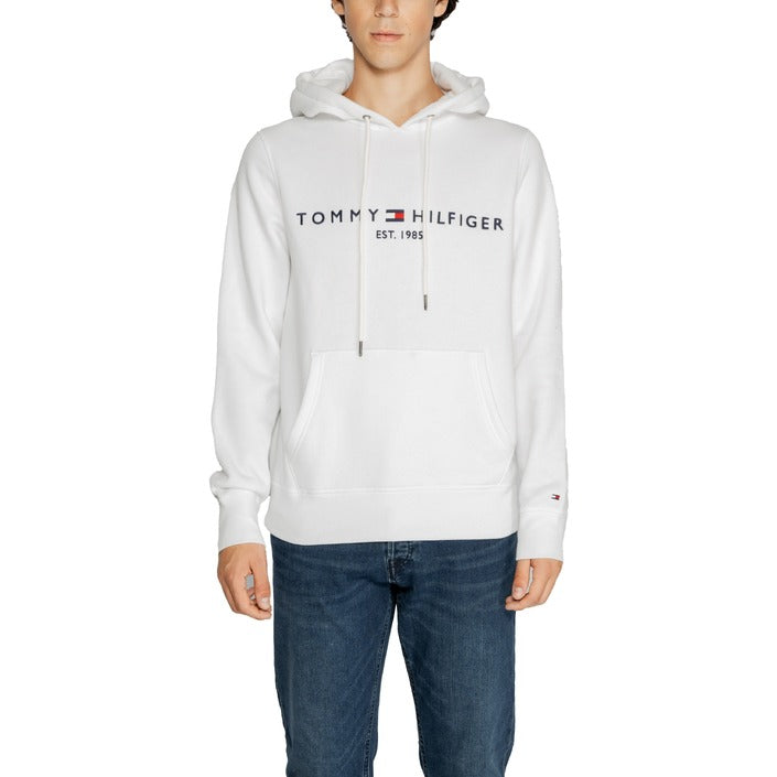 Tommy Hilfiger Jeans Logo White Cotton-Blend Hooded Pullover