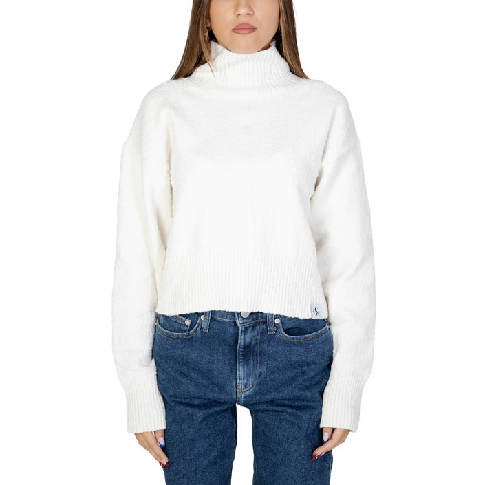 Calvin Klein Jeans Logo Cotton-Blend Turtleneck Sweater - White