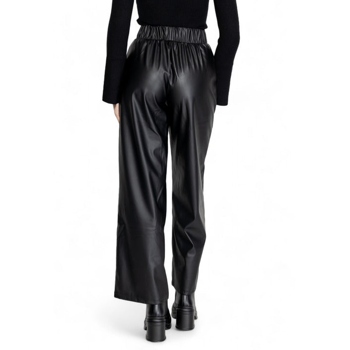 JDY Vegan Leather Black High Waisted Wide Leg Pants 