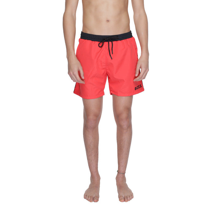 Boss Logo Quick Dry Athleisure Swim Shorts - tropical red