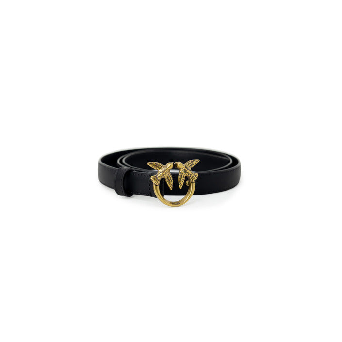 Pinko Logo Buckle Genuine Leather Black Belt