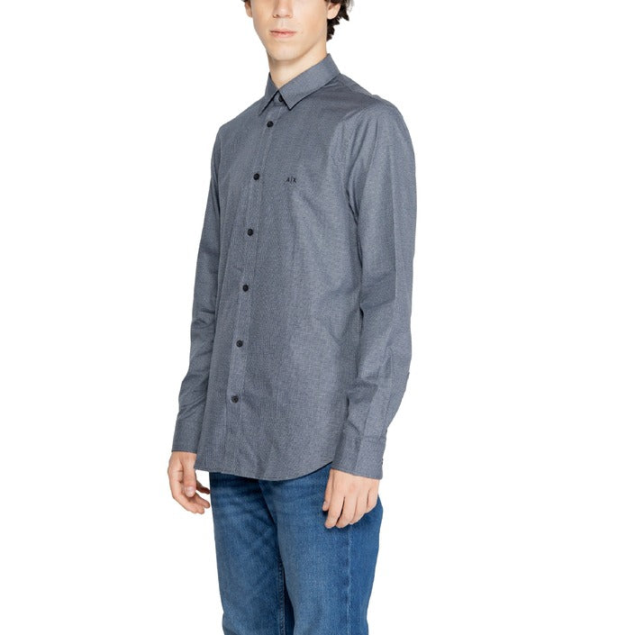 Armani Exchange Logo 100% Cotton Blue Button Up Shirt