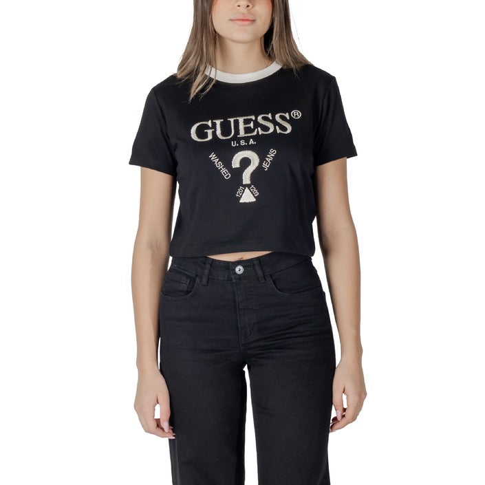 Guess Active Logo Athleisure 100% Cotton Cropped Crewneck Tee