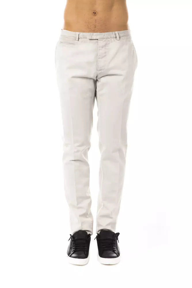 Uominitaliani Cotton Slim Fit Chino Pants - Light Gray/Grey