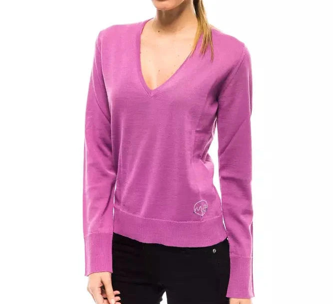 Montana Blu V-Neck Wool Sweater - Fuchsia Pink