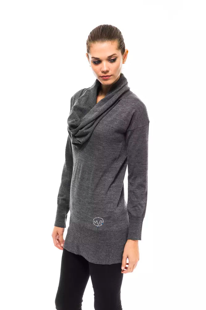 Montana Blu Cowl Neck Wool Sweater - Gray/Grey - Made In Italy