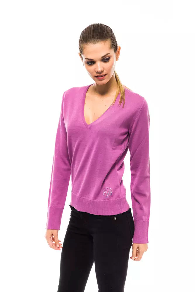 Montana Blu V-Neck Wool Sweater - Fuchsia Pink