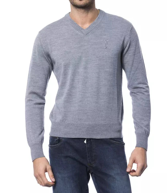 Billionaire Italian Couture Merino Wool V-Neck Sweater - Marle Gray/Grey