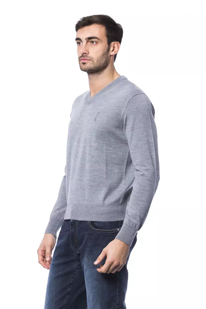 Billionaire Italian Couture Merino Wool V-Neck Sweater - Marle Gray/Grey