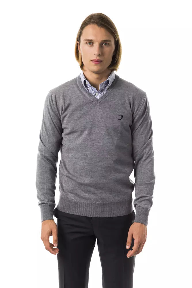 Uominitaliani Merino Wool V-Neck Sweater - Light Gray/Grey