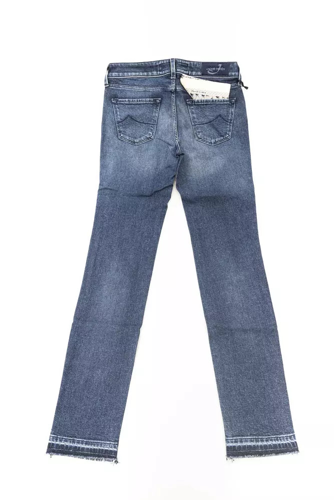 Jacob Cohen Medium Wash Fringe Hems Slim Fit Jeans