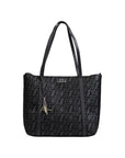 Armani Exchange Logo Charm & Monogram Black Vegan Leather Tote Bag