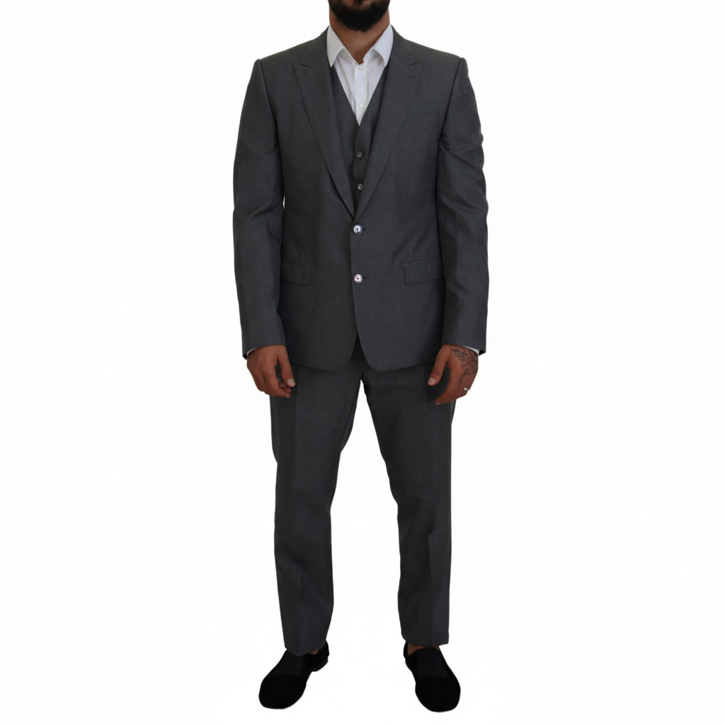 Dolce & Gabbana Martini Vest, Blazer & Pants 3-Piece Suit - Gray/Grey